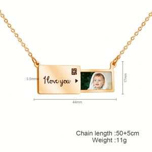 Personalized Photo Heart Envelope I Love You Necklaces Children Name Custom Pendant Engraving Engraved Necklace - Product Image 4