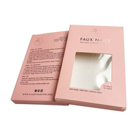 Boîte d'emballage de faux ongles vides roses avec logo en argent personnalisé Boîte d'emballage artificielle pour ongles par pression avec fenêtre en PVC transparent pour ongles