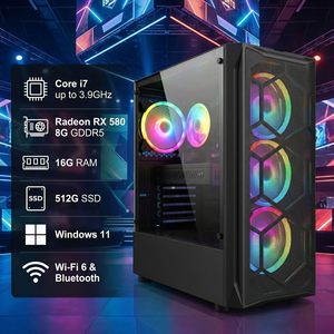 Stgaubron Gaming Pc Desktop Computer Intel Core I7 Radeon <b>Rx</b> 580 8G 16G Ram 512G Ssd Wifi 6 Bt 5.0 Rgb Fan - Product Image 2
