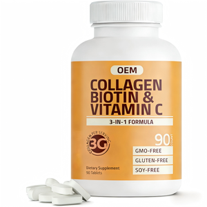 Comprimés de collagène en peptides <span class=keywords><strong>3000</strong></span> <span class=keywords><strong>mg</strong></span> avec biotine et vitamine C, antioxydants, marque privée OEM, favorisent la santé des cheveux, de la peau et des ongles - Product Image 1