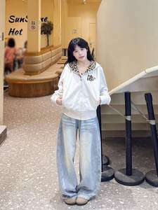 Sweat à capuche imprimé léopard Little Devil rétro américain pour <span class=keywords><strong>homme</strong></span>, <span class=keywords><strong>veste</strong></span> décontractée haut de gamme brodée pour le printemps/automne - Product Image 6