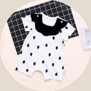 Vêtements pour bébés nouveau-nés sur mesure, vente en gros, style européen, combinaison en tricot pour bébé fille, col rond, à pois, polyester/coton, manches courtes - Product Image 3