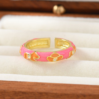 JS20 Vergulde vintage bloemen emaille ring Kleurrijke verstelbare open damesmode vingerringen