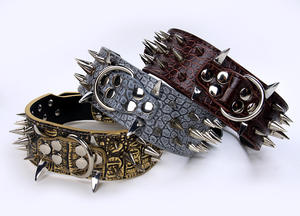 Лидер продаж, однотонные аксессуары для собак из искусственной кожи, винтажный узор, заклепки, воротник и поводок, набор с быстрым выпуском, домашняя собака в западном стиле - Product Image 2