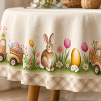 Nappe Moderne en Polyester Lapin de Pâques et Œuf – Lavable, Réutilisable, Écologique pour Événements, Fêtes et Décoration Intérieure
