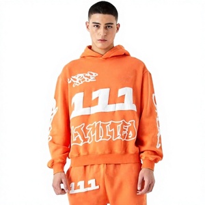 Conjunto Deportivo con Capucha para Hombre, Color Naranja, Estampado de Letras, Estilo Urbano, Corte Regular, 100% Algodón, Pantalones Deportivos, Ropa Casual de Invierno - Product Image 5