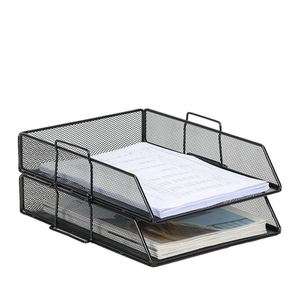 2 Tier A4 Mesh in Trays Stackable Office Desk Tidy <b>File</b> Holder Magazine Storage Paper <b>Document</b> Letter Organiser - Product Image 1