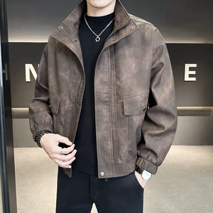 سترة جلدية للخريف والشتاء للرجال ، أعلى علامة تجارية عصرية جديدة للرجال ، ألوان قابلة للتخصيص بياقة قائمة - Product Image 5