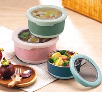 Récipient alimentaire pour enfants en plein air forme ronde avec couvercle boîte à lunch scolaire en acier inoxydable boîte de conservation des aliments