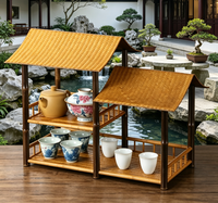 Support de rangement et de présentation pour service à thé suspendu, style chinois, écologique, en bambou violet, double niveau, pour table à thé