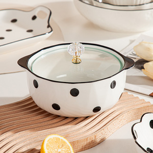 Modern and Simple Polka Dot Ceramic Bowls and Plates <b>Microwave</b> Safe Home Tableware Rice Soup Bowls Dish <b>Sets</b> - Product Image 3