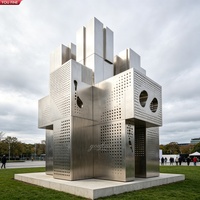 YOUFINE Grande sculpture géométrique en acier inoxydable découpée au laser, statue métallique creuse pour la décoration de parcs d'art, de places publiques et de paysages