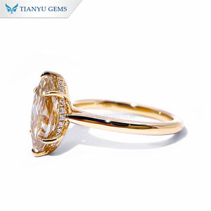 Tianyu Đá Quý 6x12Mm Marquise Cắt Rượu Sâm Banh Moissanite Halo Nhẫn Phụ Nữ 18K 14K <span class=keywords><strong>10K</strong></span> Vàng Vàng Nhẫn Cưới Đính Hôn Đồ Trang Sức - Product Image 2