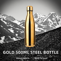Bouteille isotherme classique en acier inoxydable doré électrolytique de 500 ml, idéale pour les fêtes, isolation thermique 12-24 heures, écologique
