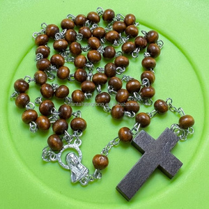 A buon mercato 6*7mm rosario marrone scuro vergine maria rosari perline di legno religioso cattolico collana croce bianca ciondolo in magazzino - Product Image 4