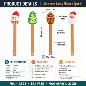LA Custom Logo DIY Epoxy <b>Cream</b> Beech Scraper Christmas Series Wooden Handle Silicone Dessert Resin Baking Tool OEM ODM - Product Image 2