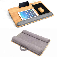 Bureau portable en bambou avec coussin et tapis de souris, plateau de lit, table d'étude avec support pour téléphone pour la maison et le bureau