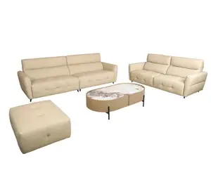 Sofá de 3 lugares branco luxuoso de design europeu, conjunto minimalista seccional de 4 lugares, sofá de couro genuíno, mobília para sala de estar