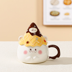 Thâm quyến ehome 2025 dễ thương 350ml gốm nón Mug với nắp Ice Cream phong cách phim hoạt hình thiết kế cho sinh nhật quà lưu niệm hoặc quà tặng cốc - Product Image 6