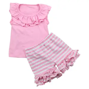 Mouwloze Kanten Katoenen Streep Meisje Jurk Sets Baby Kleding Zomer Meisjes Kleding Sets Voor 11 Jaar Oude Meisjes Kleding Sets