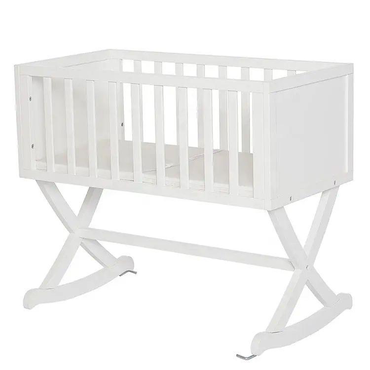 नई डिजाइन 2023 अनुकूलित आधुनिक सफेद सरल लकड़ी नवजात शिशु पालना