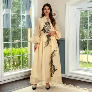 Maxi Dresses for Women's Sequin Robe Abaya Embroidery Vetements Caftan Femmes Embroidered Long Dress
