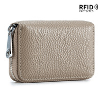 Dompet Tempat Kartu Kulit PU Portabel Klasik dengan Ritsleting, Multi-slot, Tempat Kartu Kredit, Dompet Koin, Tempat Kartu Identitas, Tempat Kartu Kredit, Kantong Kartu