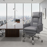 Chaise de bureau ergonomique de luxe moderne et contemporaine en cuir synthétique, cadre en acier inoxydable, pivotante, inclinable, avec appui-tête, pour la maison