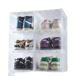 Rectangle DIY Stacking Foldable Tidy Display Shoe Container Transparent Portable Drop Front Organizer Plastic Shoe Box