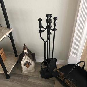 5 Pcs <strong>Fireplace</strong> <strong>Tools</strong> Sets Black Handle Wrought Iron Large Fire <strong>Tool</strong> Set and Holder Outdoor Fireset Fire Pit Stand - Product Image 5