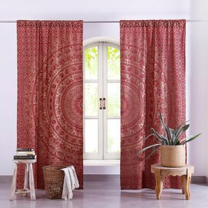Maroon Elephant Mandala Curtains, Boho Hippie <b>Light</b> Filtering <b>Window</b> Drapes, 2 Panels, 74 Inch Length, Living Room & Bedroom - Product Image 1