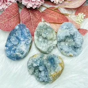 Natural gemstones geodes sky blue celestite cluster egg shaped crystal stones for home decorations