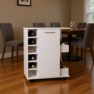 Cabot Wine Rack Bar Cart With Six Bottle Capacity White Finish Modern Design Home Furniture - Product Image 2