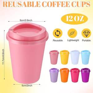 Vasos de Café Reutilizables de Plástico con Diseño Personalizado y Tapas, 12 oz, Vaso Térmico para Viaje, Apto para Bebidas Frías y Calientes, Apto para Microondas, para Niños Pequeños y para Llevar - Product Image 2