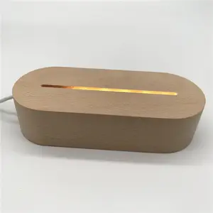 USB Wooden Base Lamp Round Oval Wood BaseLed 3D Night Light
