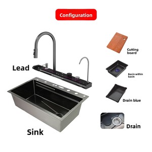 Évier de <span class=keywords><strong>cuisine</strong></span> intelligent à affichage numérique LED, édition 2026, <span class=keywords><strong>en</strong></span> acier inoxydable moderne fait main, avec cascade - Product Image 3