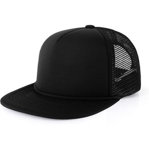 หมวกแก๊ปตาข่ายทรงแบนแบบ Trucker ปรับขนาดได้ ยูนิเซ็กซ์ สีดำ โฟมด้านบน หมวกเบสบอล - Product Image 1