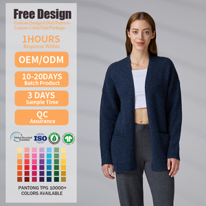 Fabricants de pulls, cardigan en tricot uni pour femmes, manteau pull à manches longues, col en V, cardigan ample - Product Image 2