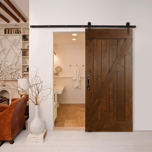Vente à chaud en usine Porte de <span class=keywords><strong>grange</strong></span> coulissante en bois MDF moderne Intérieur Rail supérieur en bois pour villas et hôtels - Product Image 1