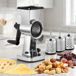 3-in-1 Multi-functional <strong>Rotary</strong> <strong>Cheese</strong> <strong>Grater</strong> &amp; Vegetable Slicer, Manual Stainless Steel Drum <strong>Grater</strong> with Strong Suction Base - Product Image 1