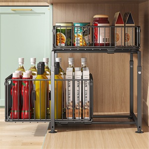 Stainless Steel Adjustable Height Double Tier Waterproof Modern <b>Kitchen</b> Towel <b>Storage</b> Rack Standing Installation Non-Folding - Product Image 4