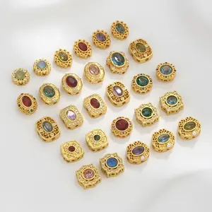 Pulseira de zircônio colorido incrustado contas de ouro fosco joias descobertas contas lindas encantos acessórios para fazer jóias