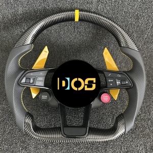 Volant <span class=keywords><strong>sport</strong></span> en cuir, fibre de carbone et plastique avec curseur jaune pour <span class=keywords><strong>Audi</strong></span> A3 A4 A5 A6 S3 S4 S5 RS3 RS4 RS5 RS6 RS7 - Product Image 1