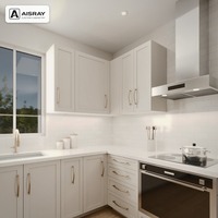 Meubles de cuisine en mélamine pour appartement, design Shaker, aménagement en U, boîtes de rangement en panneaux de particules et unités modulaires