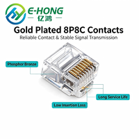 Connecteur RJ45 8P8C CAT5e UTP à corps court, fiche cristalline en bronze phosphoreux avec contacts plaqués or, transparent, non blindé, pour armoire étroite
