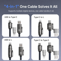 240W 4-in-1 USB-C Kabel mit Wattanzeige, flaches Nylon-Geflecht-Mehrfachladekabel für iPhone 17 Ladekabel