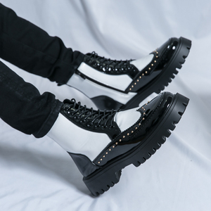 Bottes Chelsea en cuir pour hommes grande taille, à semelle épaisse, style punk haut de gamme, décontractées, tendance, polyvalentes, mi-montantes, pour l'hiver - Product Image 6