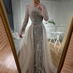 Abiti da Sera Arabi Turchesi a Sirena con Gonna Staccabile <span class=keywords><strong>in</strong></span> <span class=keywords><strong>Tulle</strong></span>, Decorati con Perline, Maniche Lunghe, Collo Alto, Collezione 2024 - Product Image 6