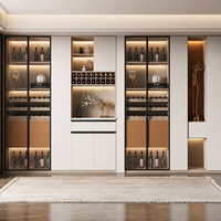 Buffet Bar Intégré Moderne avec Vitrine à Vin Personnalisée, Portes Vitrées, Éclairage LED, Écologique, Plancher-Plafond