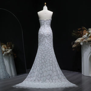 Gaun <span class=keywords><strong>Prom</strong></span> Jancember LSZ601 Putih Model Mermaid Tanpa Tali Berhias Manik-Manik Hitam dengan Kerah Scallop dan Payet - Product Image 2